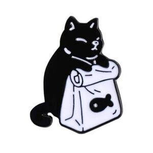 3/20 Black and White Cat Takeout Enamel Pin